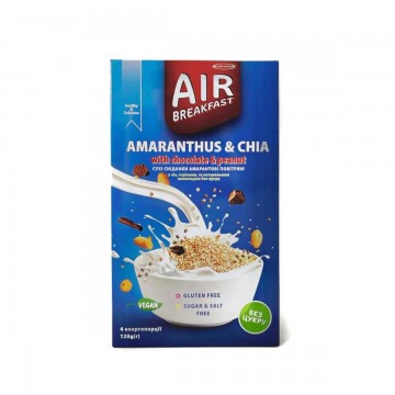 Сухі сніданкі "Air Breakfast" з амарантом, чиа, темним шоколадом та смаженим арахісом 120 г без глютена, цукру TM Healthy Generation